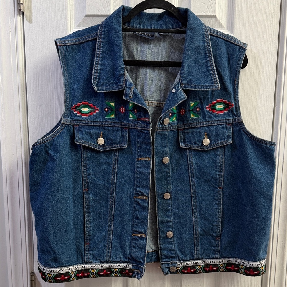 Baccini Indigo Denim Vest with southwestern vibe
